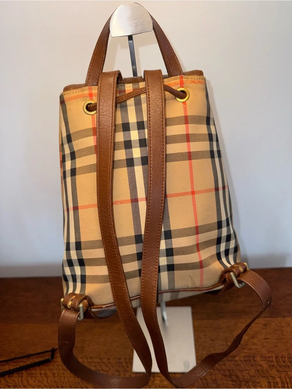 Burberrys Vintage Haymarket Check Drawstring Mini Backpack w/COA